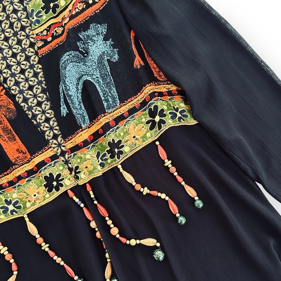 Dorothy Schoelen Platinum Vintage Medium Black Multi Long Sleeve Sheer Jacket - Picture 10 of 16